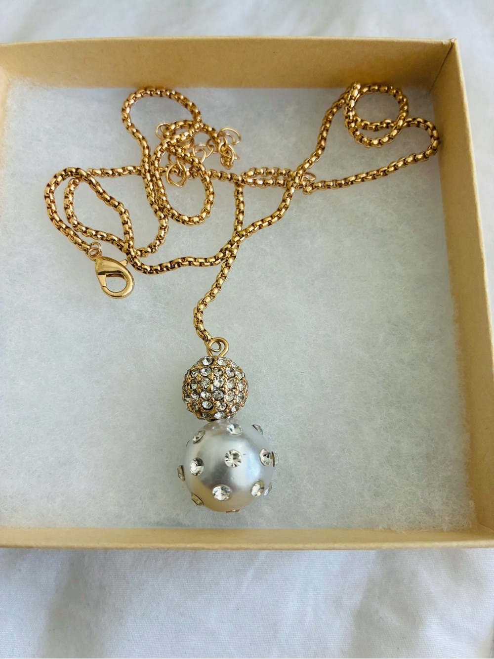 Natasha Couture Gold-tone Chain with White Pearl and Crystal Pavé Pendant